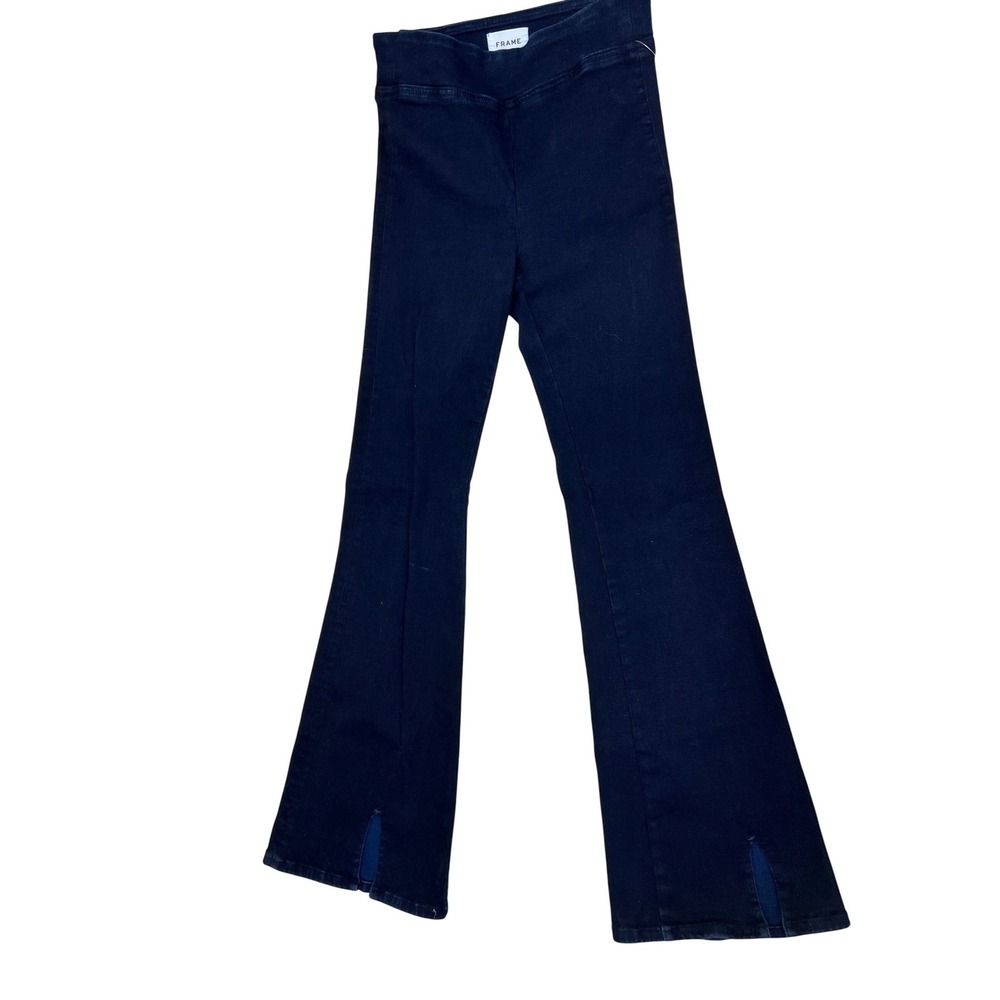FRAME Le‎ High Flare Jeans Women 1 Black Excellent Pull On Slit Hem Sheen Noir